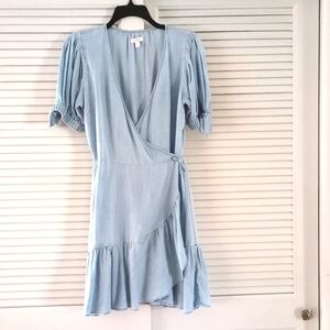 LC Lauren Conrad Wrap Dress. Short Slv.    Sz Small. Lt Blue. 100% Lyocell NWOT